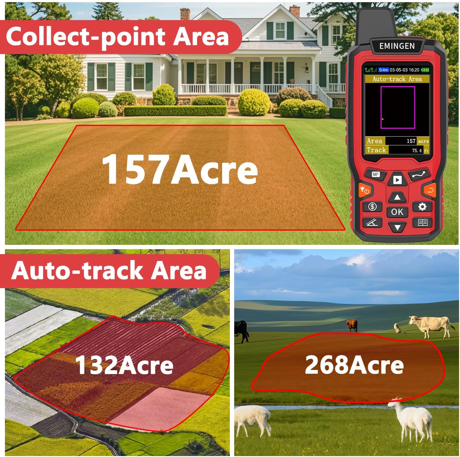 ZL180 Handheld GPS for Surveying, High Precision Rugged Land Surveying Equipment for Ranches, Garden, Farmland and Parking Area Distance Measurement